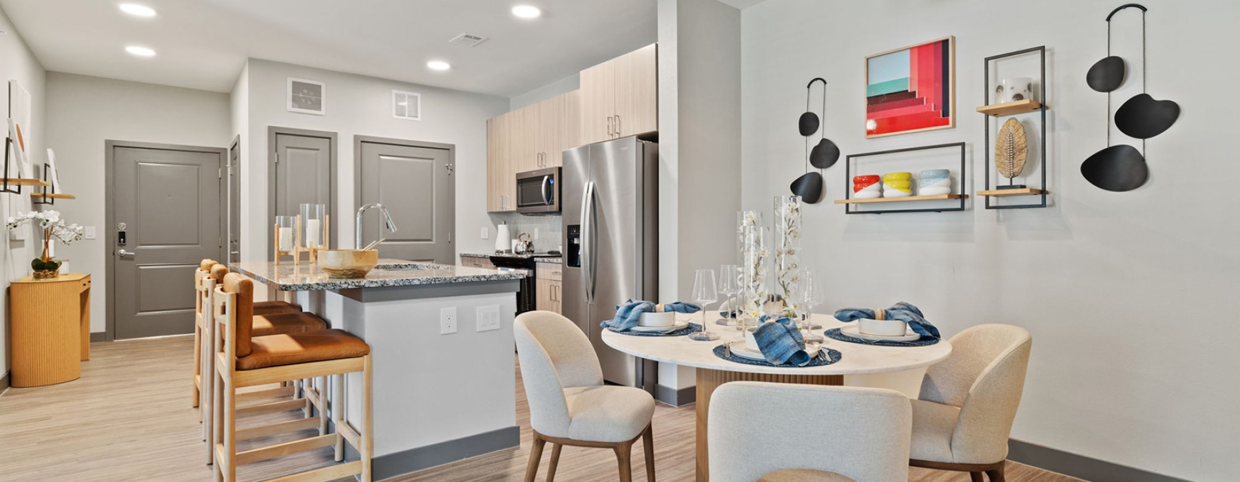 dining room table and view of kitchen